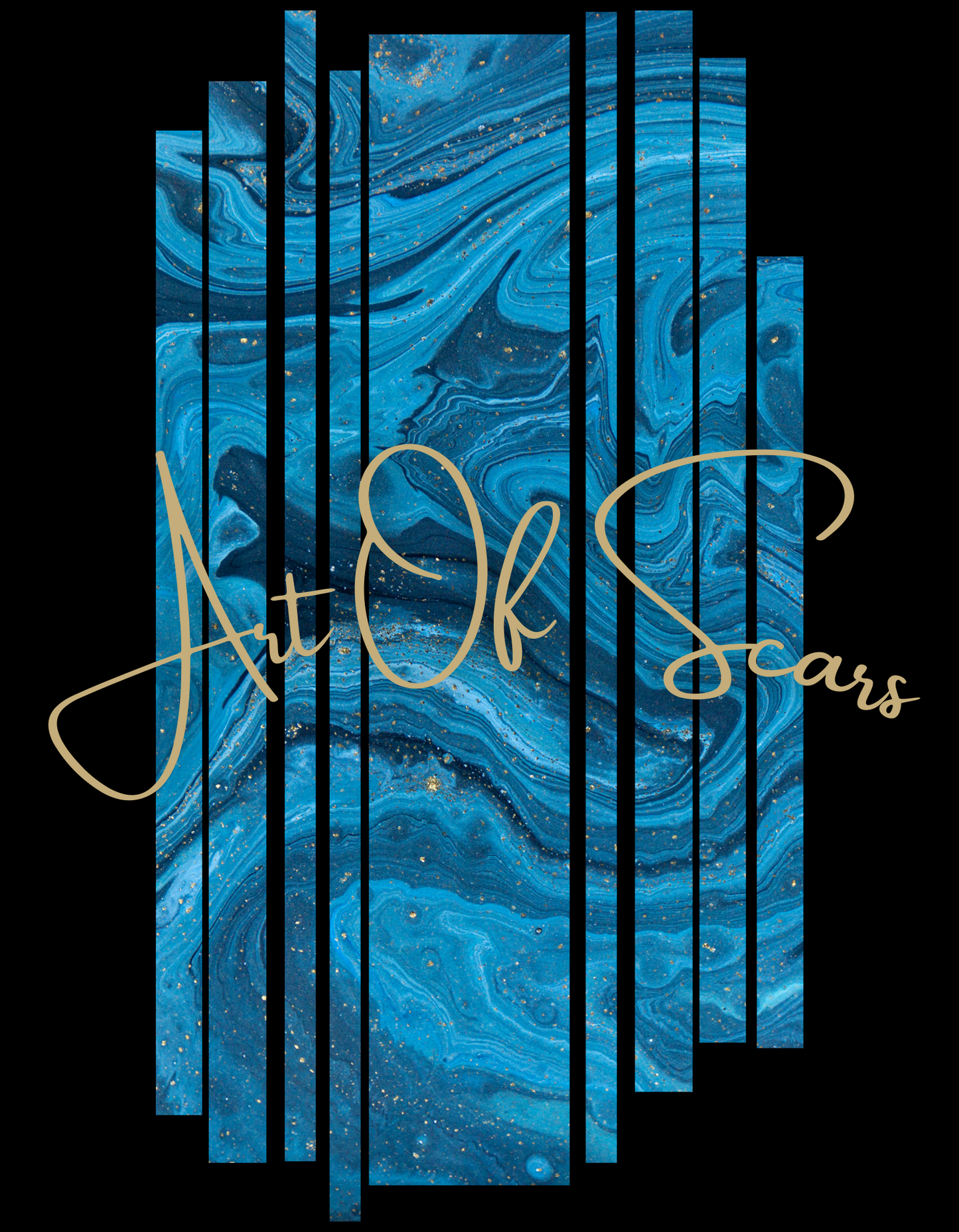 Blue Abstract Line Art Framed (Black T-Shirt Design) by Art of Scars