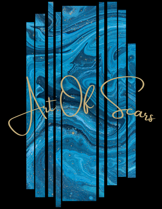 Blue Abstract Line Art Framed (Black T-Shirt Design) by Art of Scars