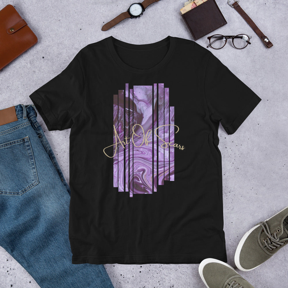 Purple Abstract Line Art Framed (Black T-Shirt Design) by Art of Scars